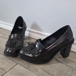 Dr. Martens Mairwen Black Studded Tassel Loafers Heel